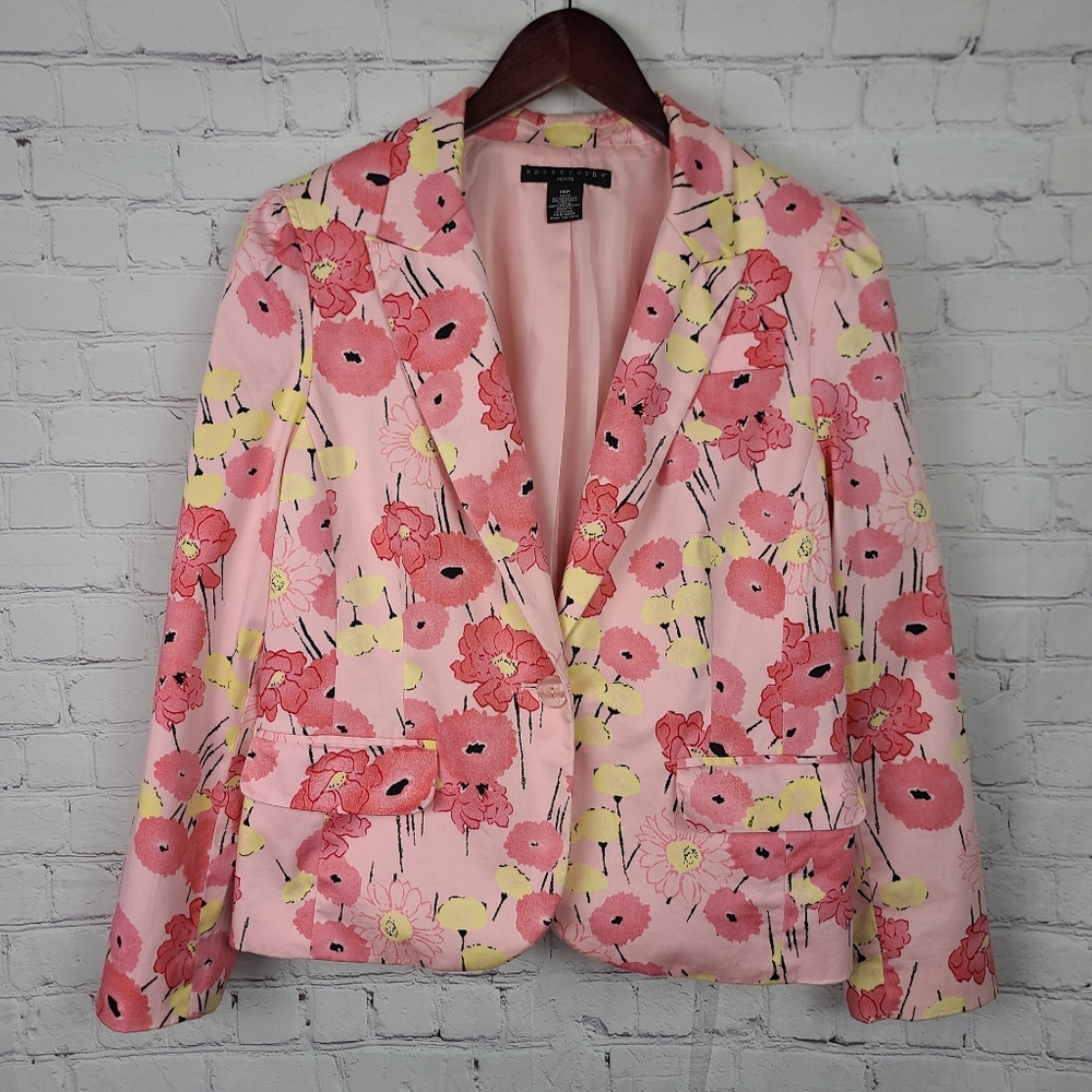 Apostrophe Stretch Floral Jacket Pinks & Yellow Sz 14 Petite